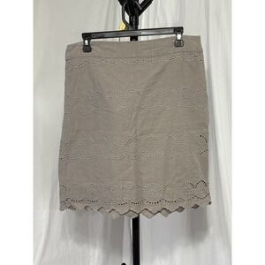Sharagano‎ Size 14 Grey  Eyelet 100% Cotton Short Skirt Straight Bohemian